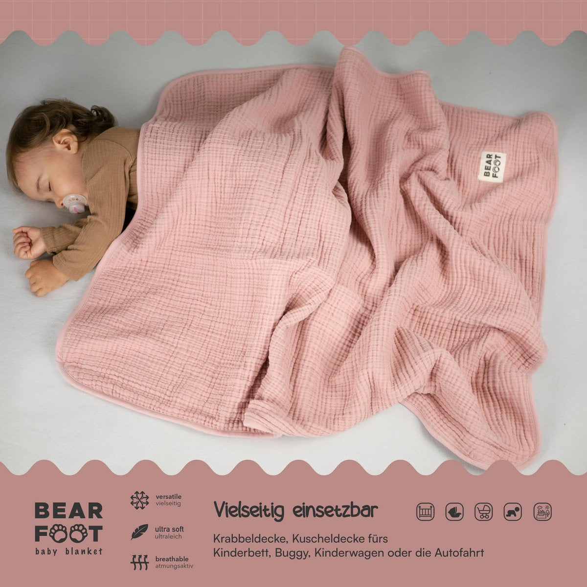 Bearfoot Baby Musselin Fleecedecke Bearfoot