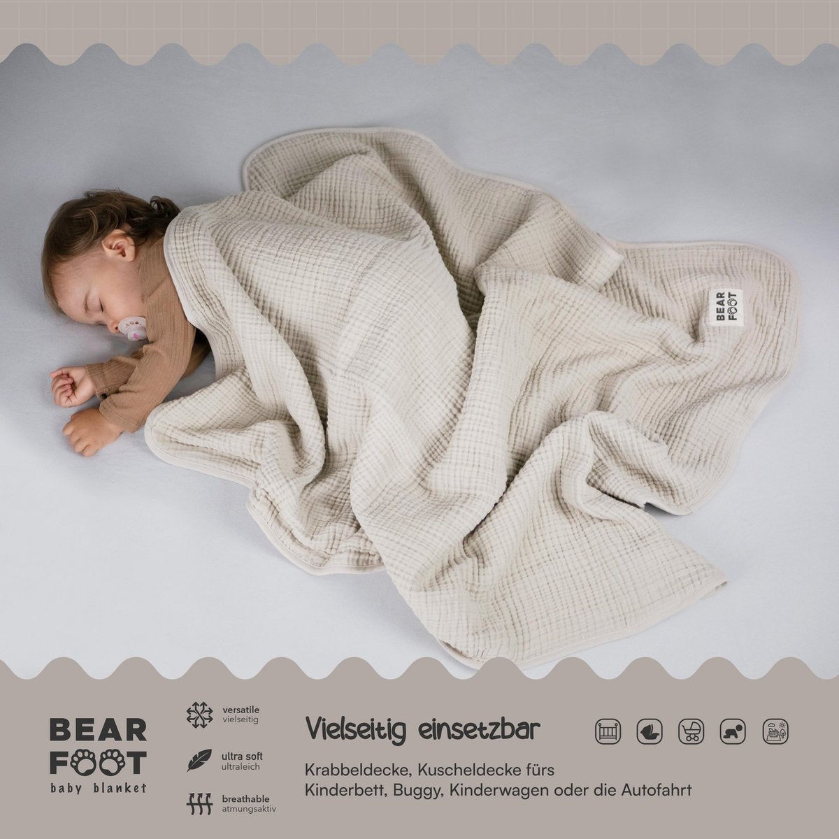 Bearfoot Baby Musselin Fleecedecke Bearfoot